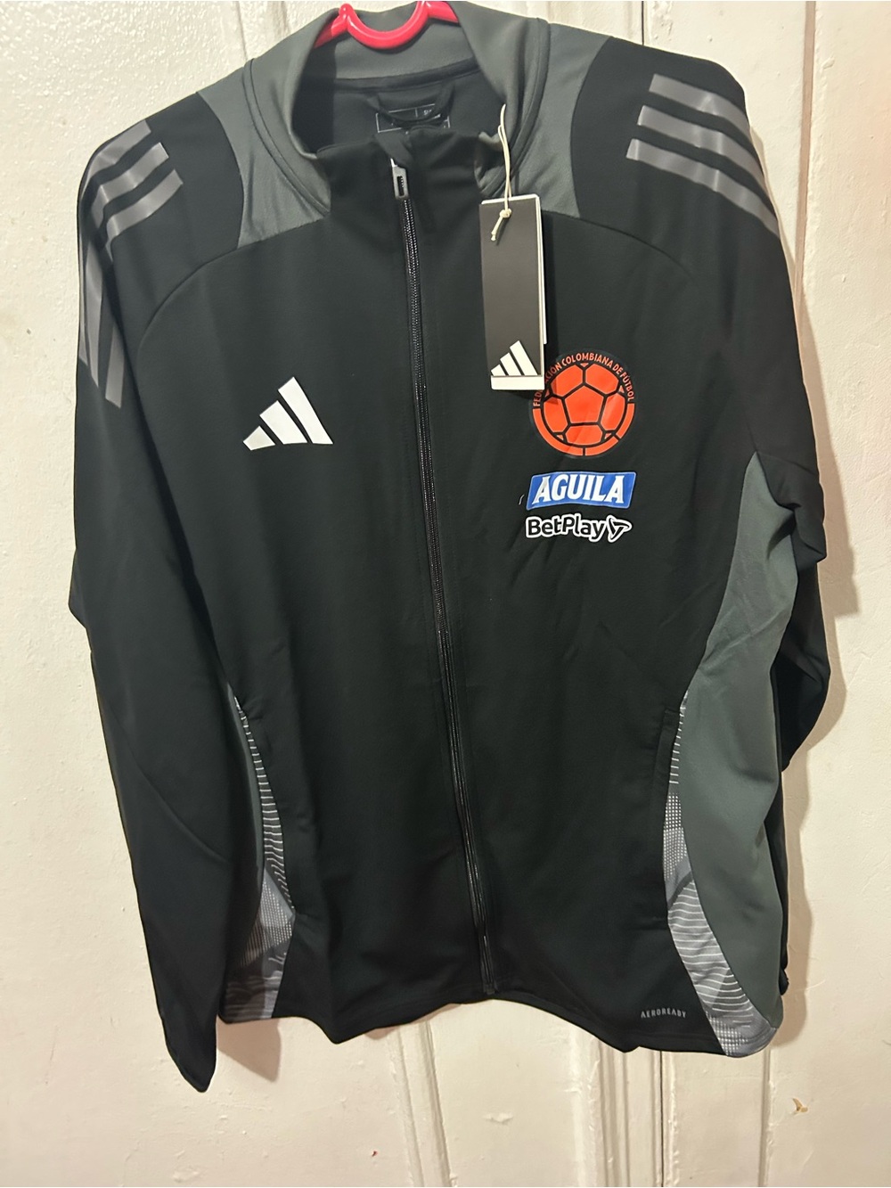 adidas Black Track Jacket with Red Crest and White Logos - Picture 4 of 4